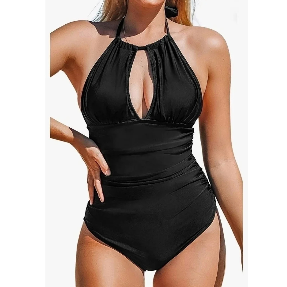 CUPSHE Keep Secrets Halter Plunge One-Piece Swimsuit Beach Pool Vacation XXL - Picture 1 of 7